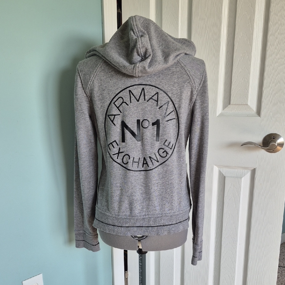 Armani Exchange Gray Pullover with Black Circular Logo Size Medium